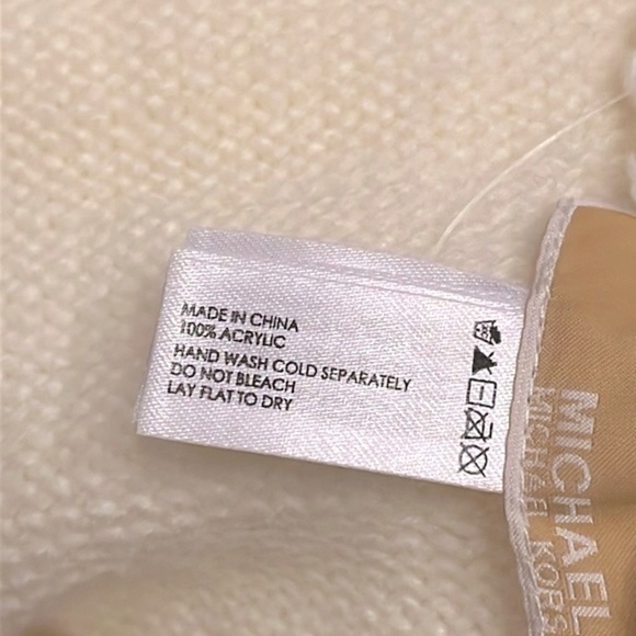 Brand New Michael Kors Cream Knit Beanie Hat w/ Gold Tone Metal Logo & Studs main image 3